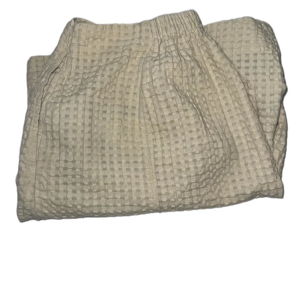 Free People free-est Pucker Check Wrap Shorts Oatmeal 100% Cotton Size L - Picture 9 of 14